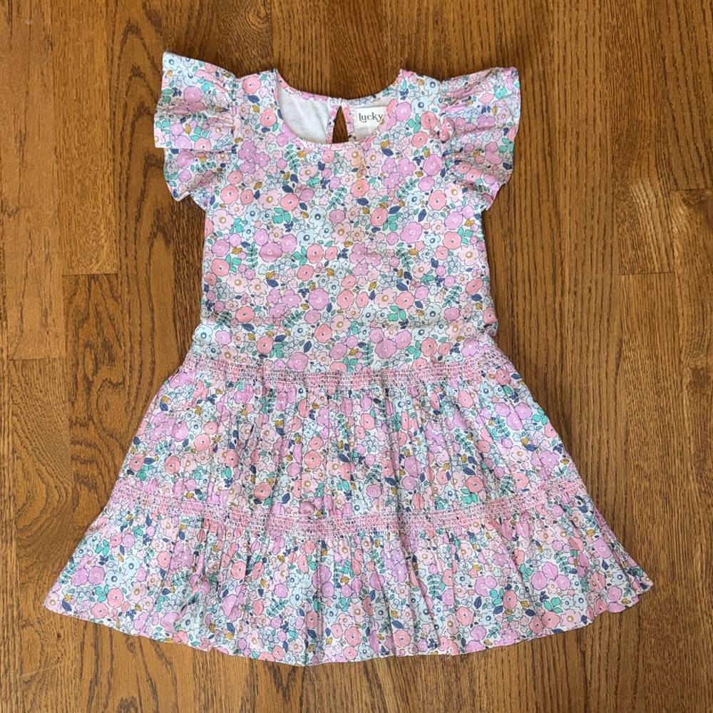 Lucky Brand Pink Floral Tiered Ruffle Sleeve Dress